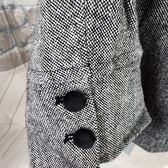 Vintage 80s Wool Preppy Tweed Blazer Velvet Trims Black White Academia Size 16 - Picture 12 of 15